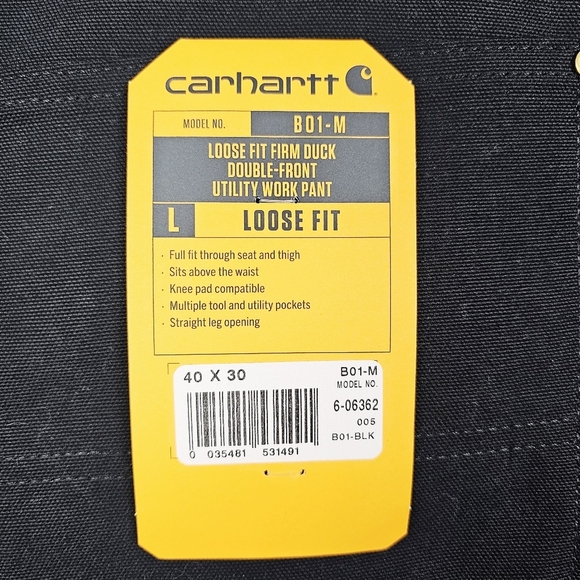Carhartt Black Loose Fit Firm Duck Double-Front Utility Work Pant NWT 40x30 - Picture 7 of 12
